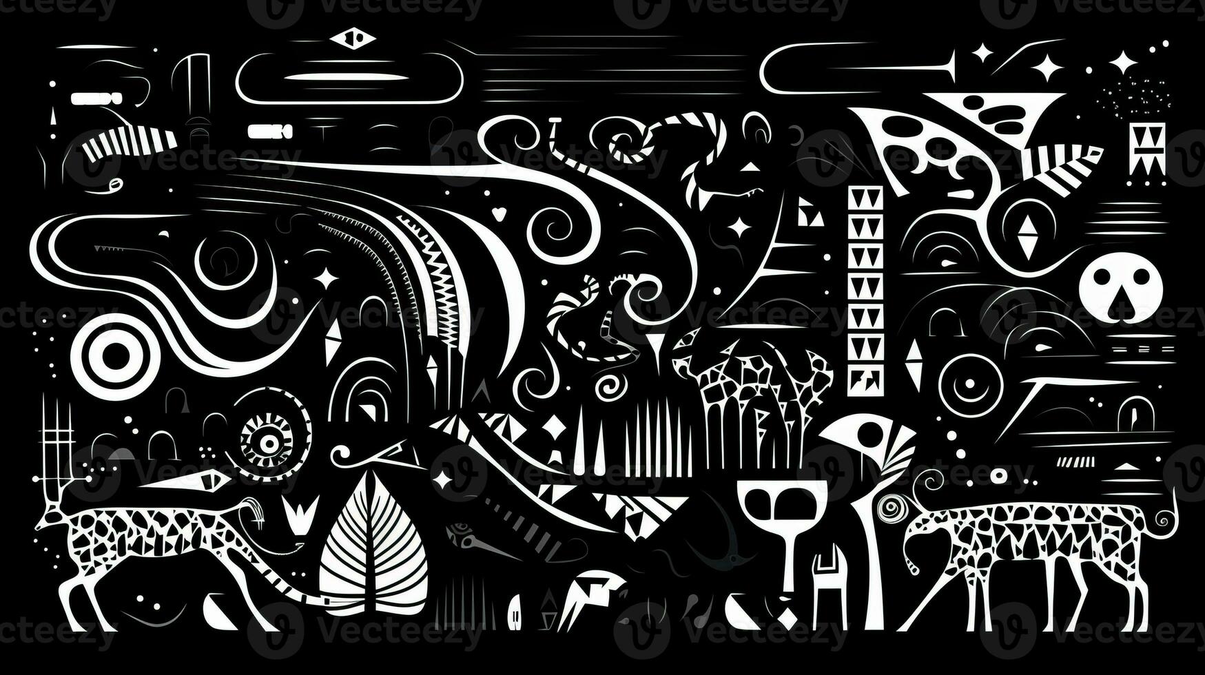 AI generated Abstract futuristic composition in black and white colors. Neo folk style photo