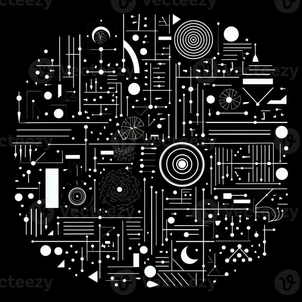 AI generated Abstract background with geometric shapes, lines, circles, dots. Hand drawn style. photo