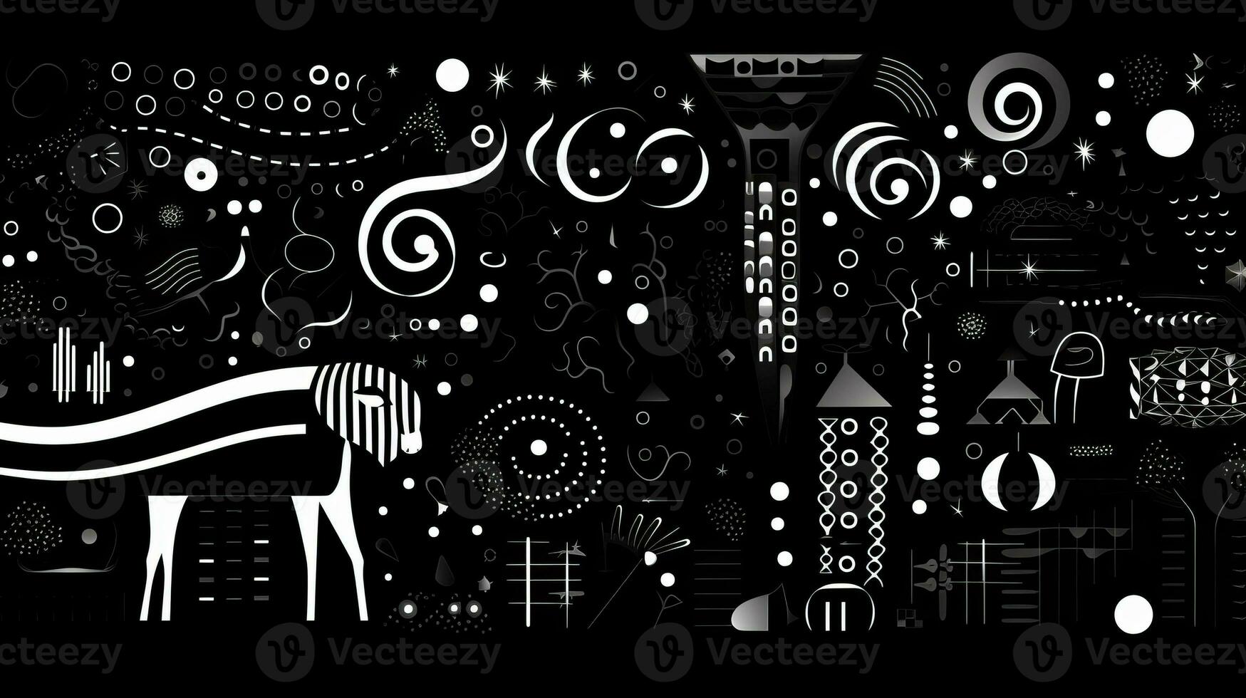 AI generated Abstract futuristic composition in black and white colors. Neo folk style photo