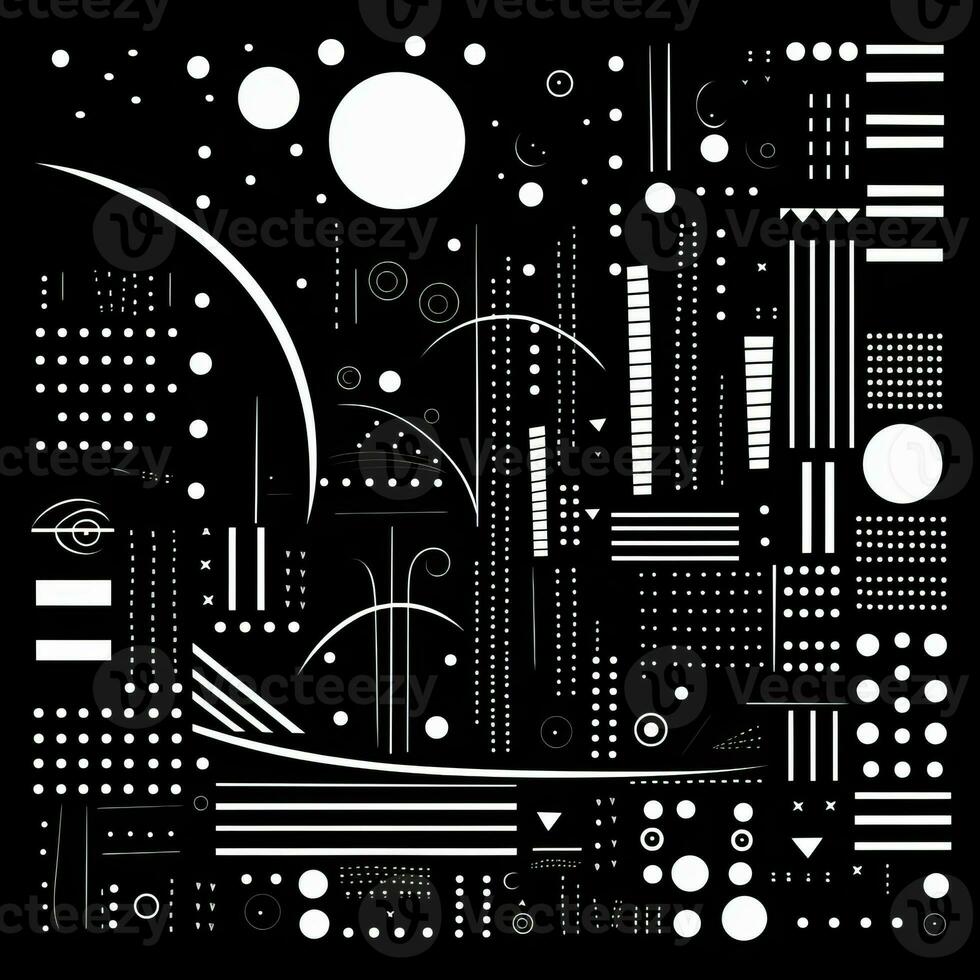 AI generated Abstract background with geometric shapes, lines, circles, dots. Hand drawn style. photo