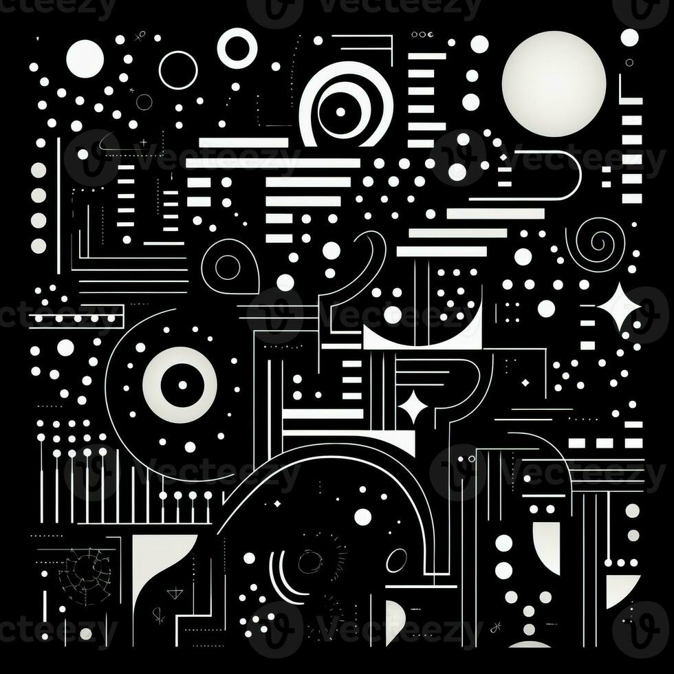 AI generated Abstract background with geometric shapes, lines, circles, dots. Hand drawn style. photo