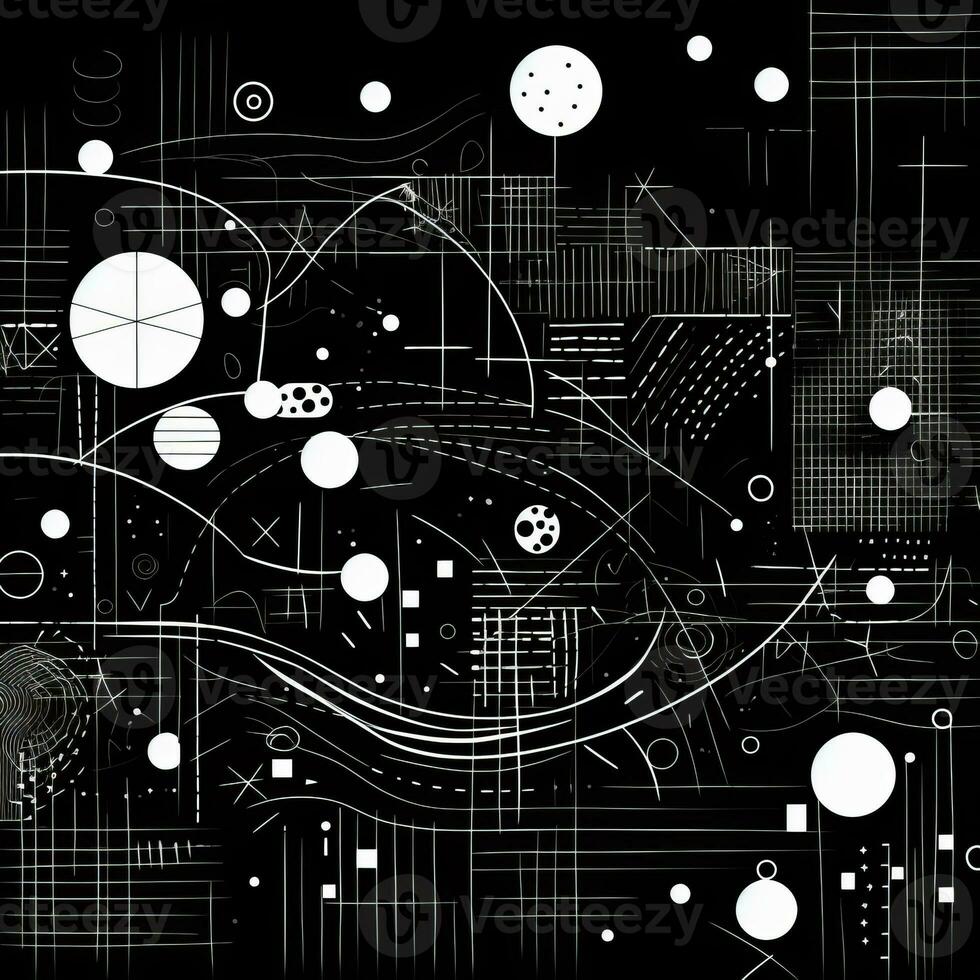 AI generated Abstract background with geometric shapes, lines, circles, dots. Hand drawn style. photo