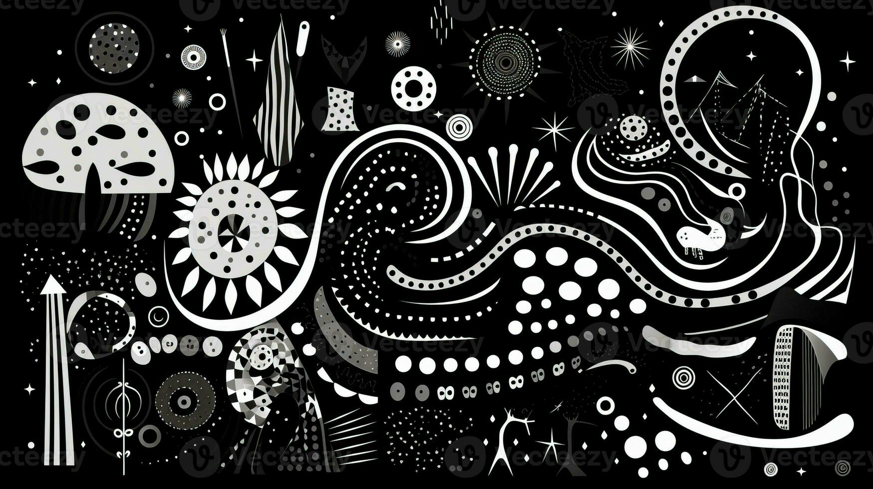 AI generated Abstract futuristic composition in black and white colors. Neo folk style photo
