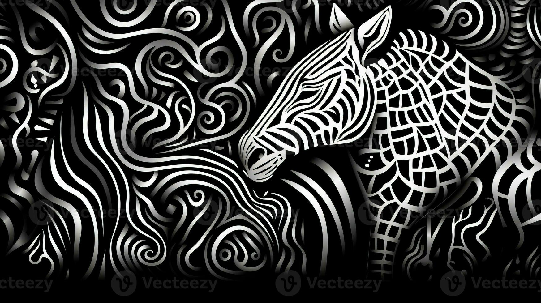 AI generated Abstract futuristic composition in black and white colors. Neo folk style photo