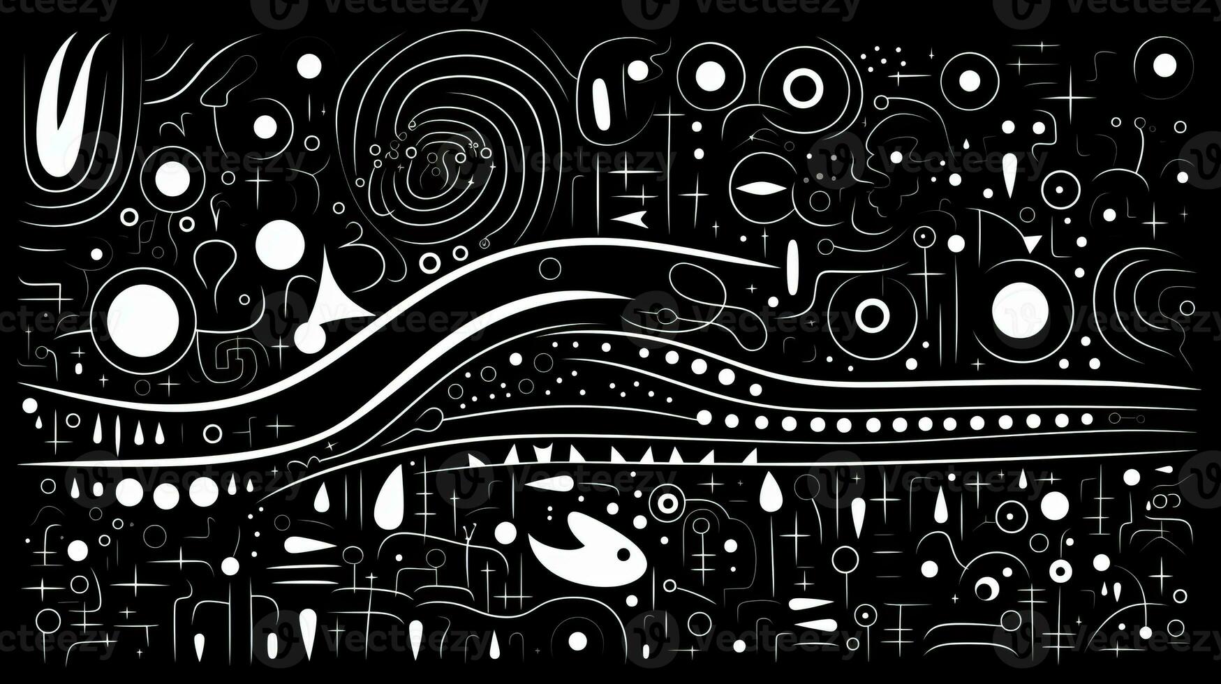AI generated Abstract background with geometric shapes, lines, circles, dots. Hand drawn style. photo