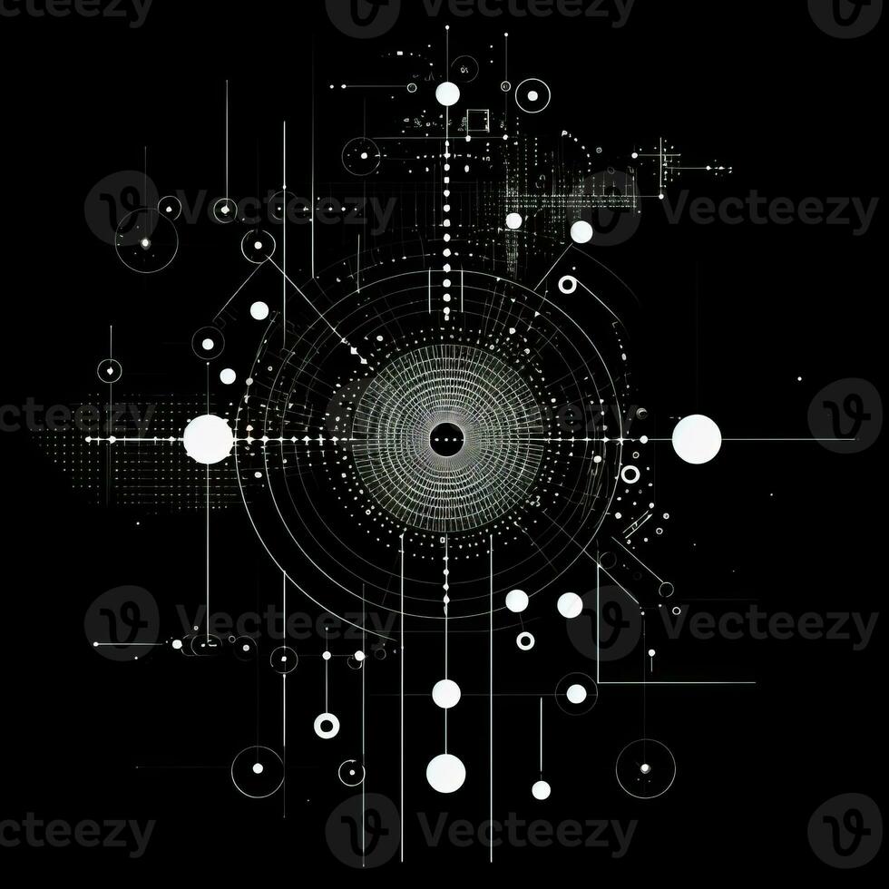 AI generated Abstract background with geometric shapes, lines, circles, dots. Hand drawn style. photo