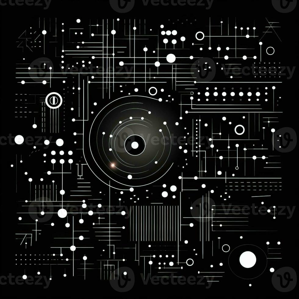 AI generated Abstract background with geometric shapes, lines, circles, dots. Hand drawn style. photo