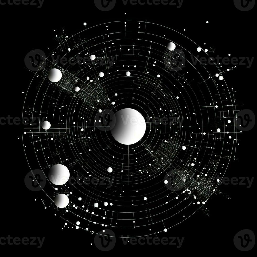 AI generated Abstract background with geometric shapes, lines, circles, dots. Hand drawn style. photo