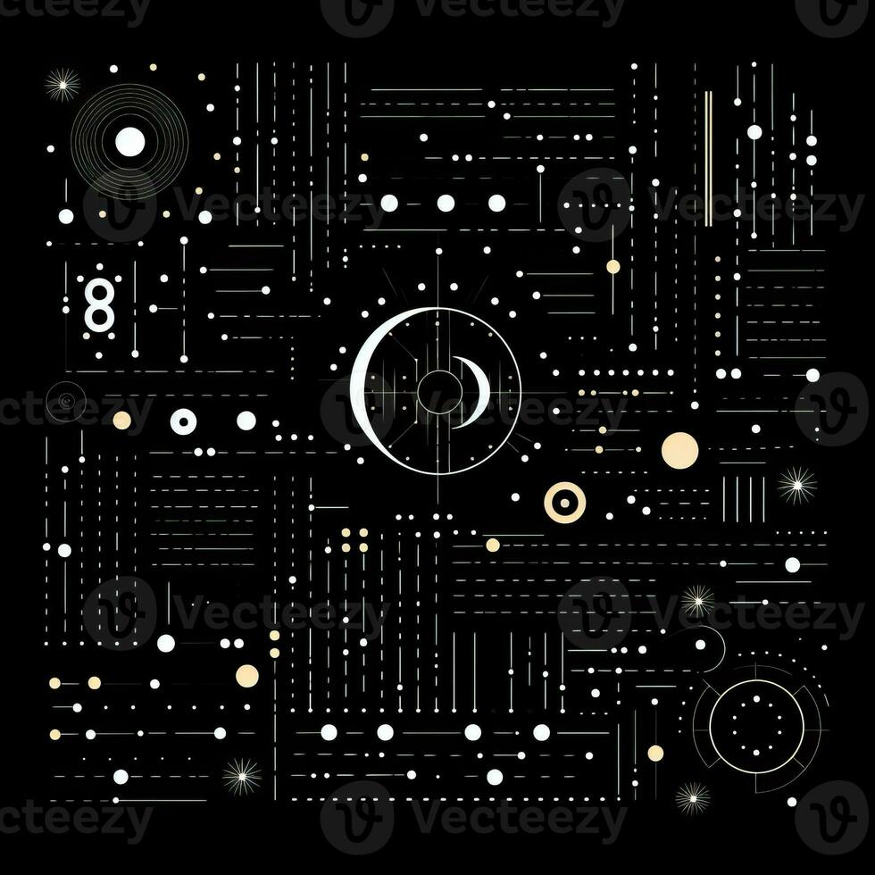 AI generated Abstract background with geometric shapes, lines, circles, dots. Hand drawn style. photo