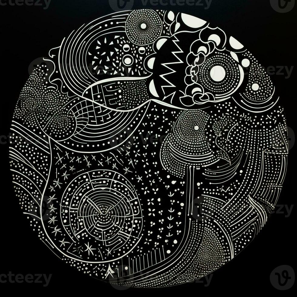 AI generated Abstract circle with wavy pattern in black and white colors. Surrealist style photo