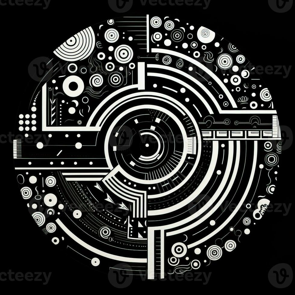 AI generated Abstract circle with wavy pattern in black and white colors. Surrealist style photo