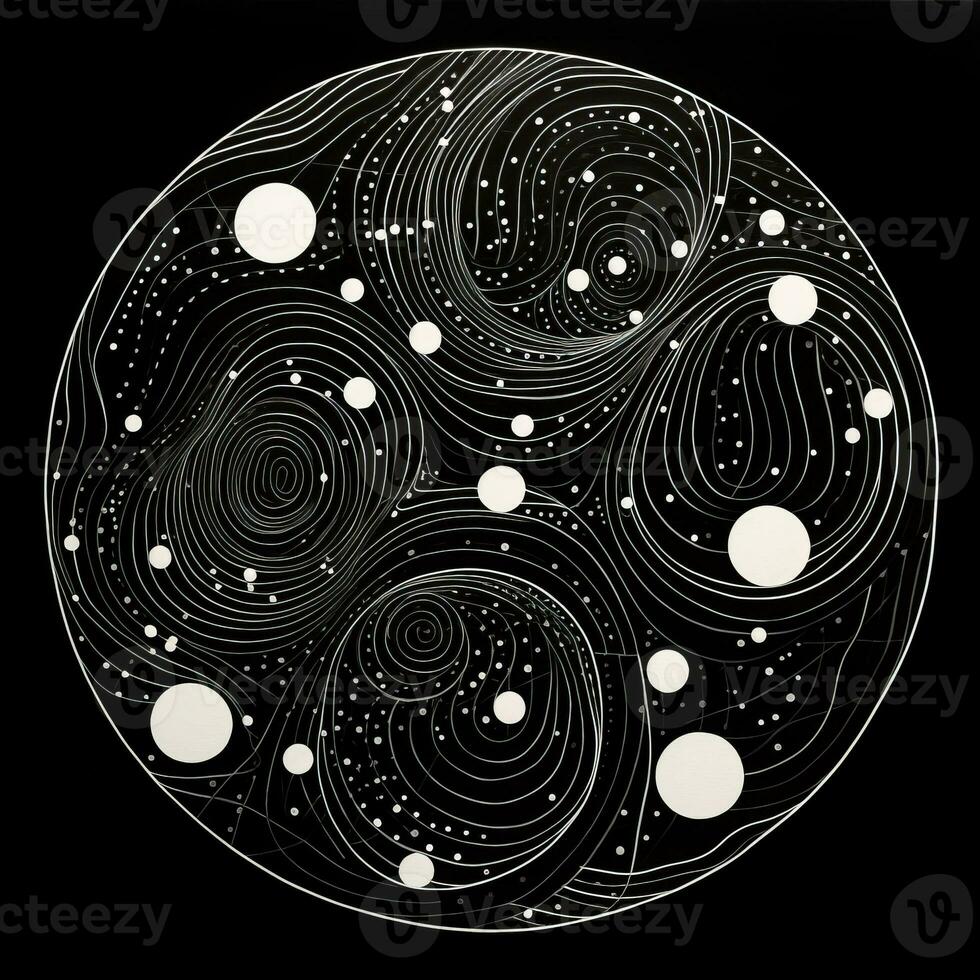 AI generated Abstract circle with wavy pattern in black and white colors. Surrealist style photo