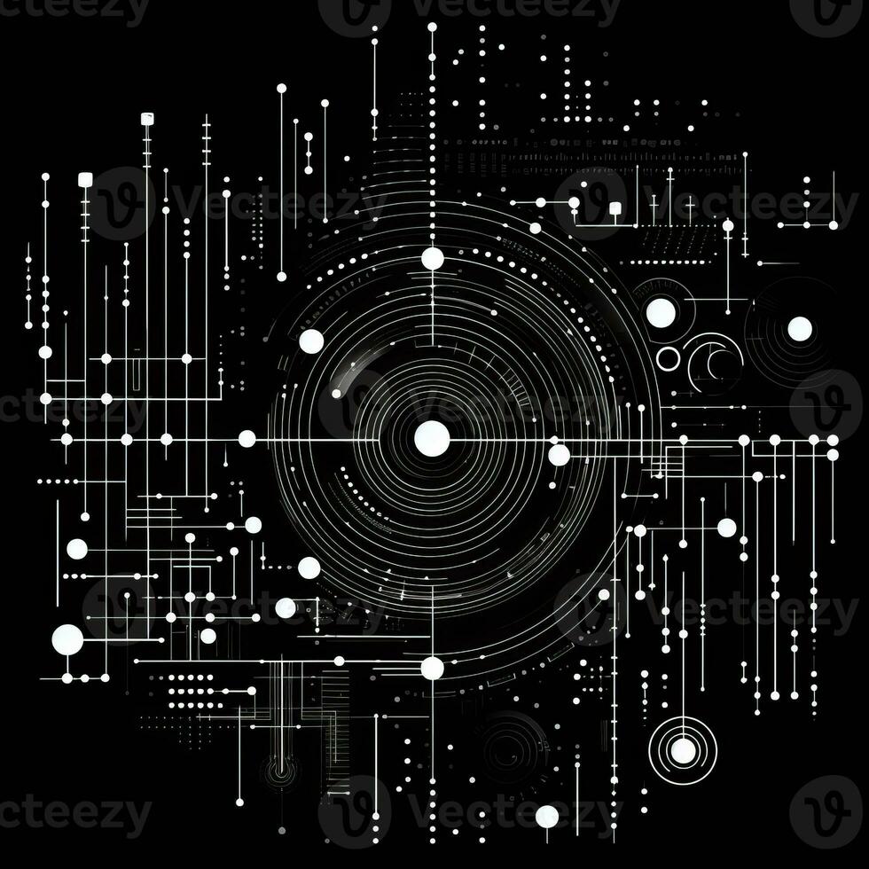 AI generated Abstract background with geometric shapes, lines, circles, dots. Hand drawn style. photo