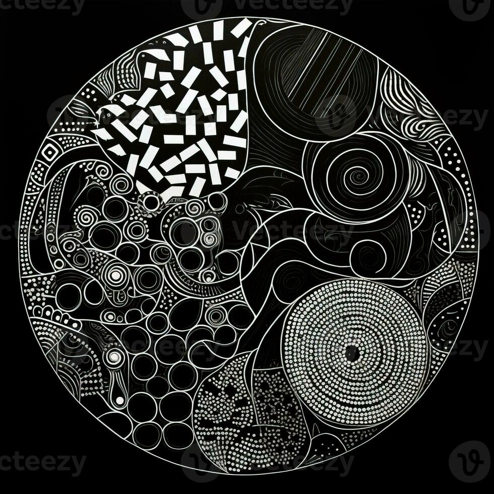 AI generated Abstract circle with wavy pattern in black and white colors. Surrealist style photo