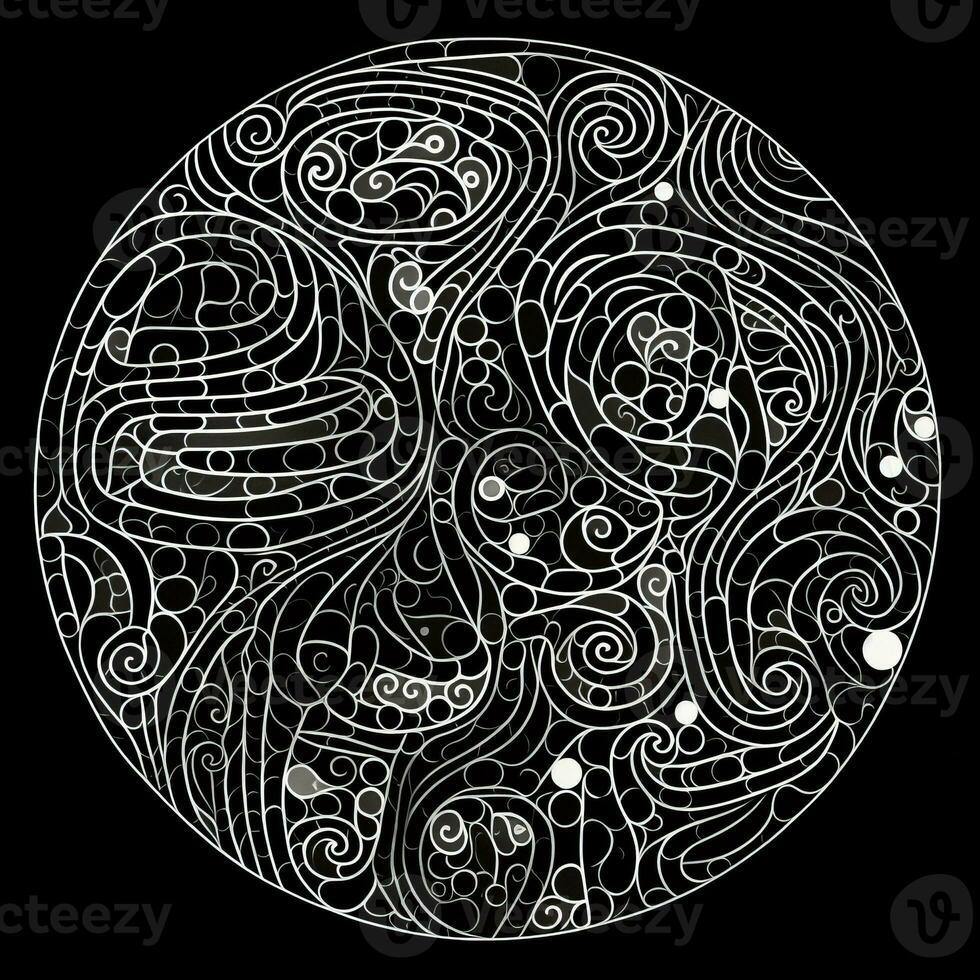 AI generated Abstract circle with wavy pattern in black and white colors. Surrealist style photo