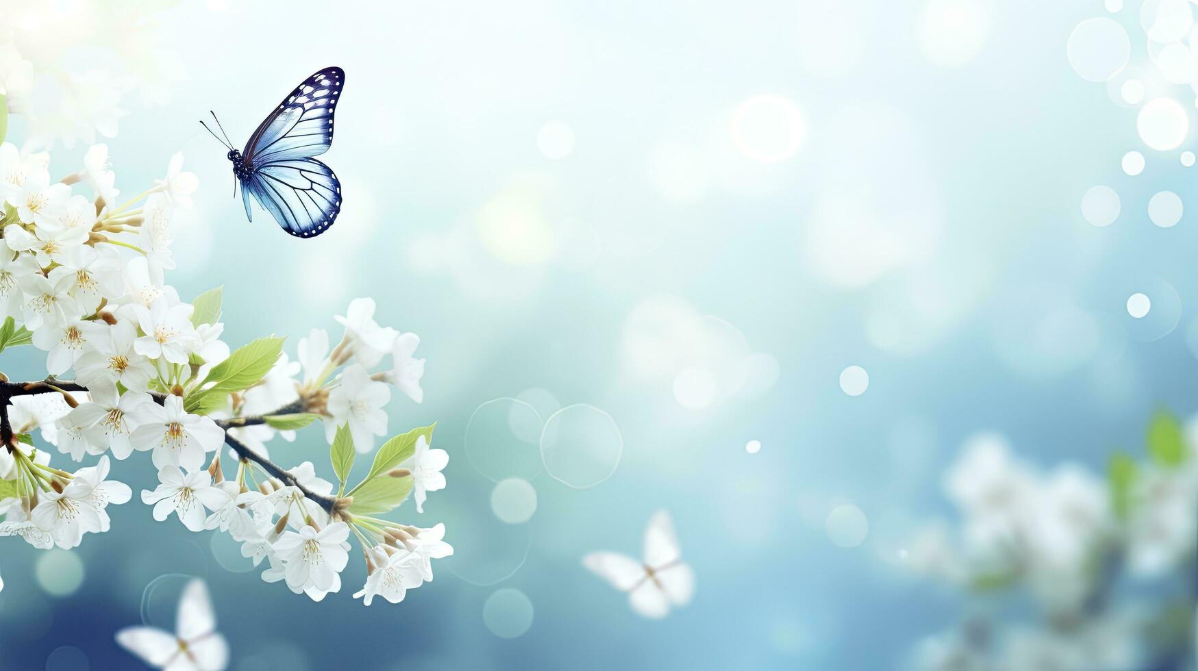 AI generated Abstract Nature Spring Background with Flowers and Butterflies. photo