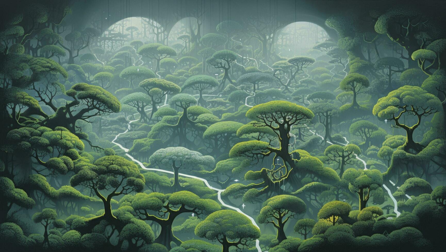 AI generated Aerial view of a verdant forest photo