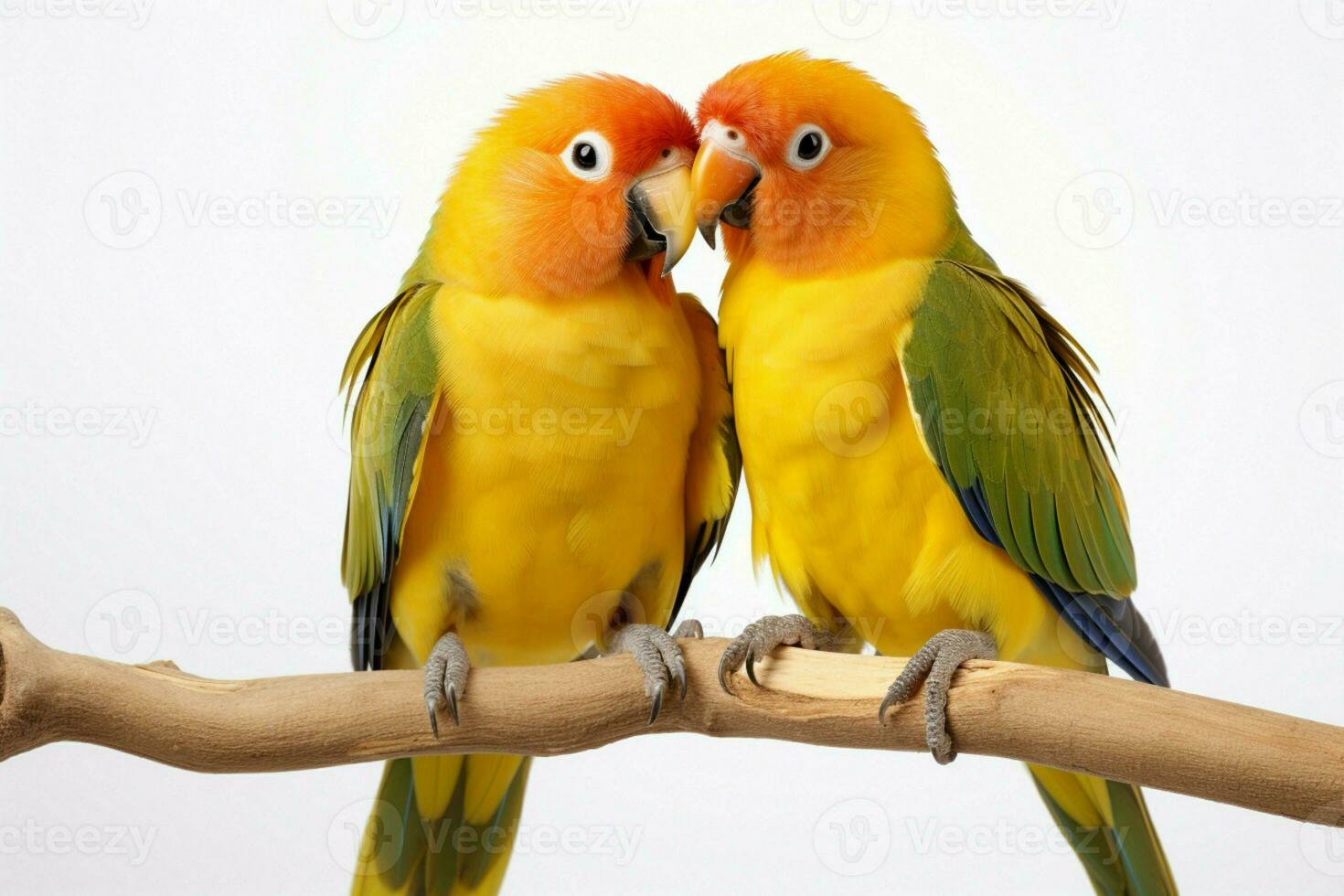 AI generated Lovebirds agapornis fischeri captured together in isolation on a clean white backdrop AI Generated photo