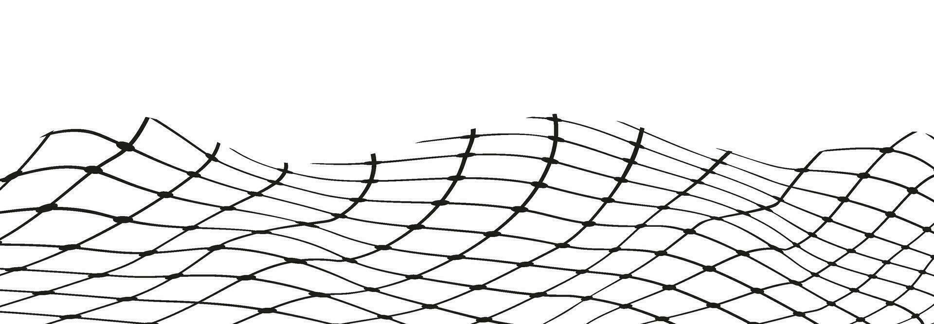 Illustration of a black fishing or football net.Checkered wavy background in doodle style. vector