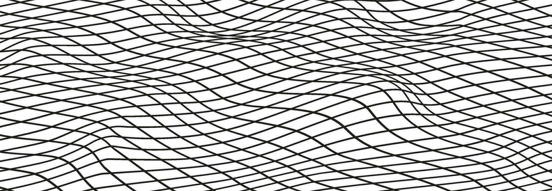 Illustration of a black fishing or football net.Checkered wavy background in doodle style. vector