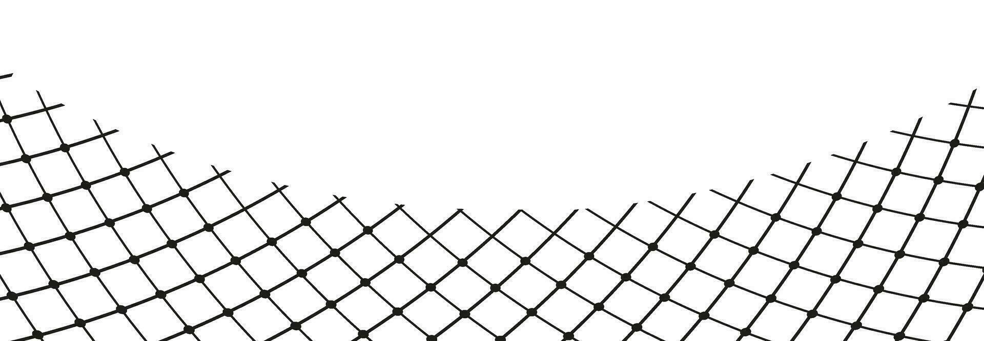 Illustration of a black fishing or football net.Checkered wavy background in doodle style. vector