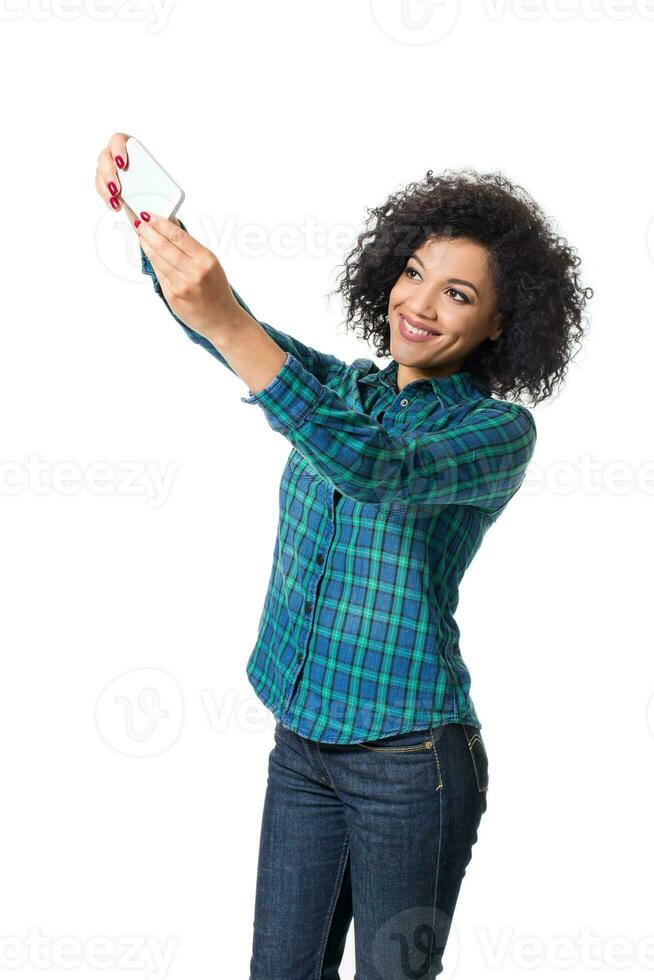 Woman making selfie photo