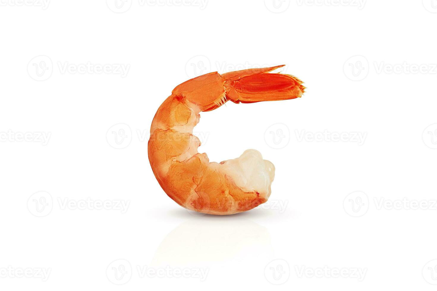 One cooked prawn tail isolated on white background photo