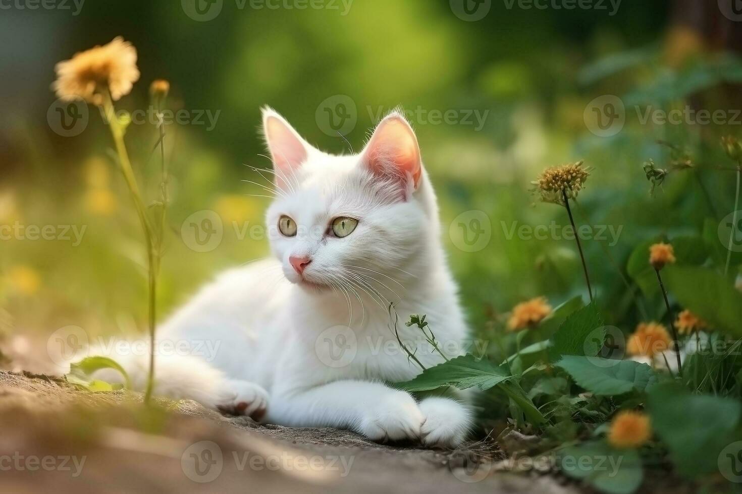 AI generated Kitty in nature on summer forest background. Closeup animal portrait. Ai generated photo