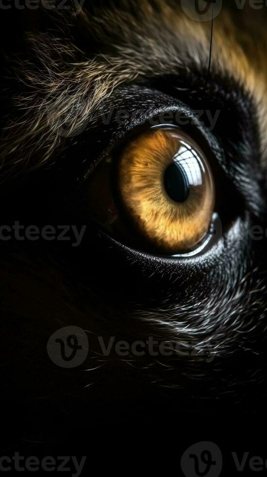 AI generated Closeup lemur eye, portrait of animal on dark background. Ai generated photo