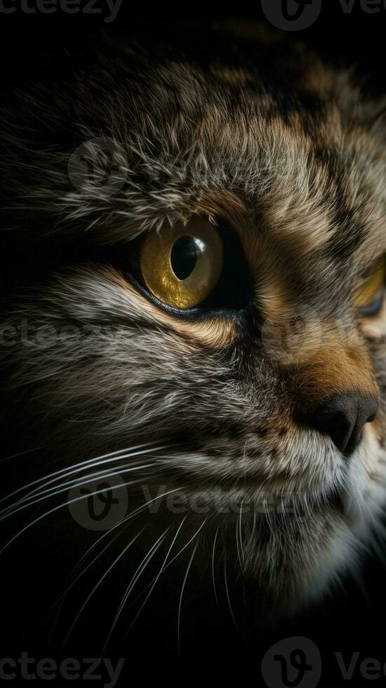 AI generated Closeup manul eye, portrait of animal on dark background. Ai generated photo