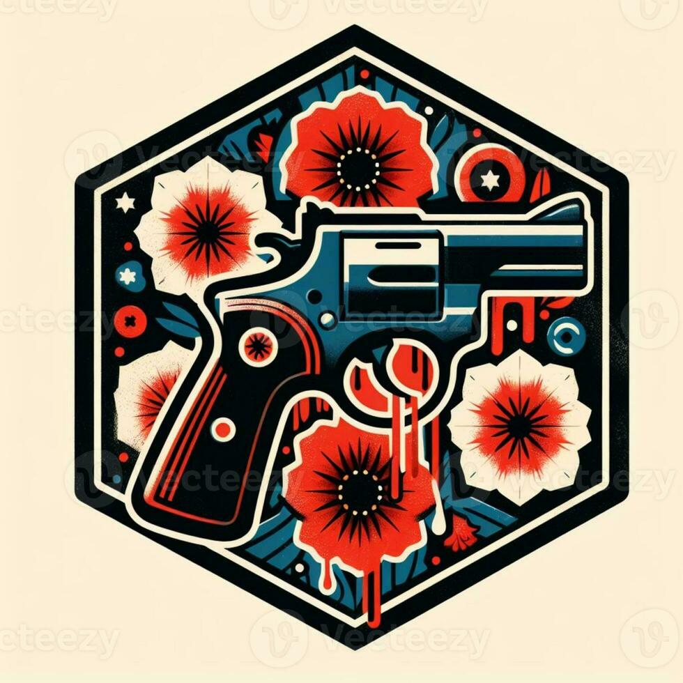 AI generated illustration of gun and flower. vintage style. photo