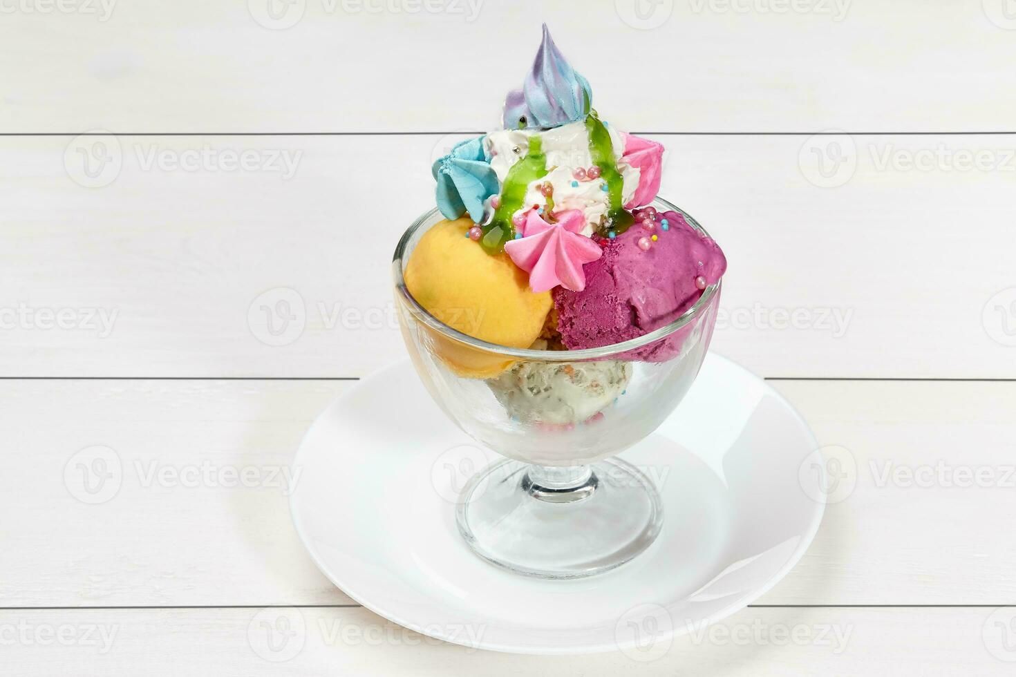 Ice cream with whipped cream and marshmallow photo