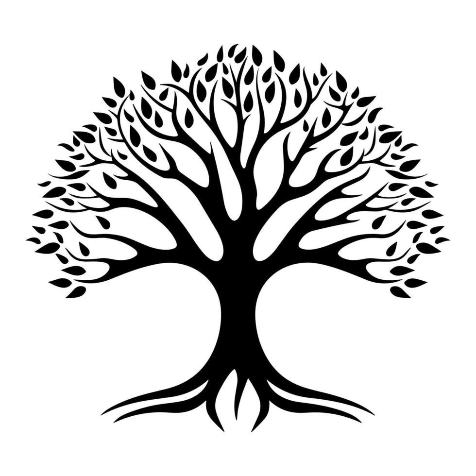 Tree with Root Silhouette vector free, A Tree with leaves silhouette