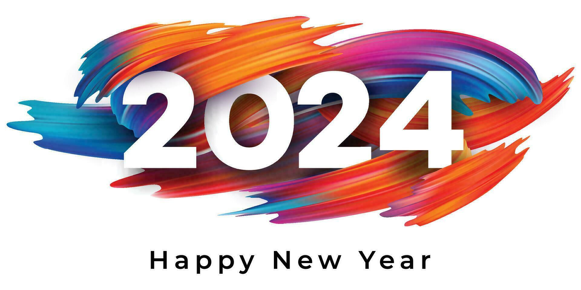 Happy new year 2024 design. With colorful truncated number illustrations. Premium vector design for poster, banner, greeting and new year 2024 celebration.