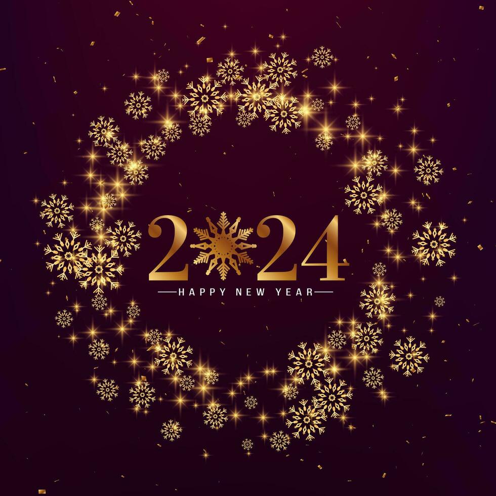 Happy new year 2024 stylish greeting card design with snowflakes vector