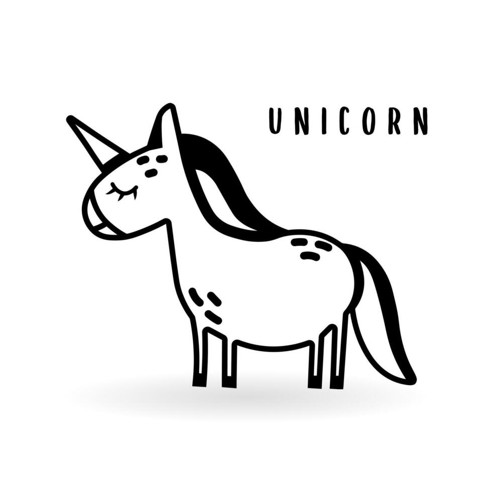 Cartoon unicorn animal isolated on white. Cute magical character icon, vector nursery poster.