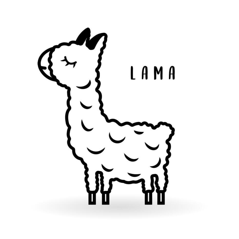 Cartoon lama animal isolated on white. Cute character icon, vector zoo, wildlife poster.