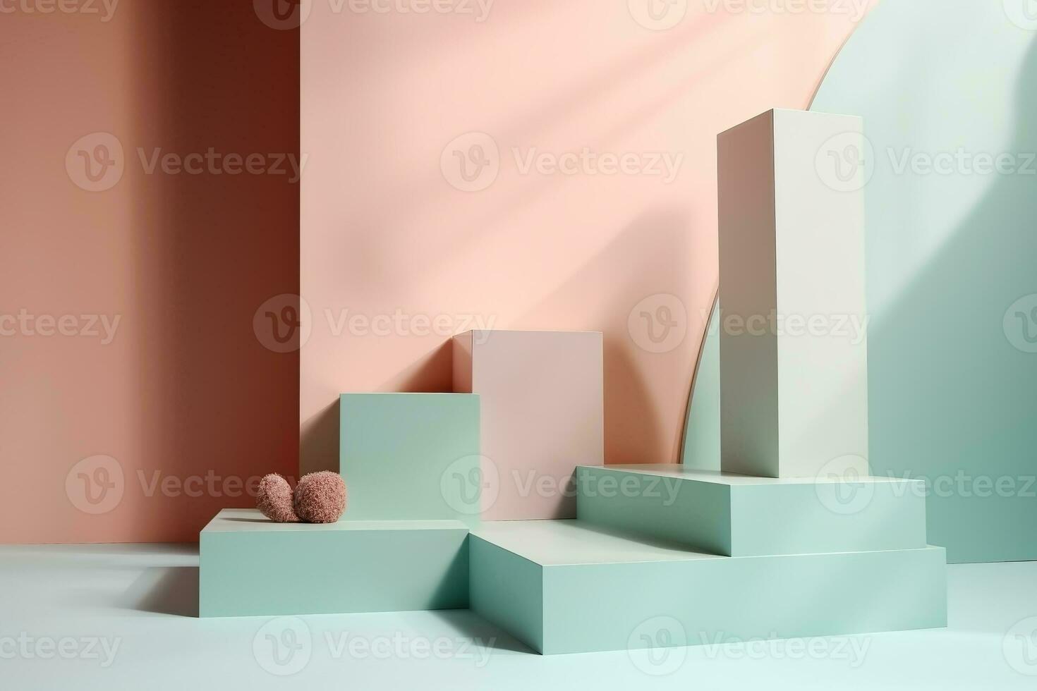 AI generated Pastel colorful podium product display background. Template with product placement.  Ai generated photo