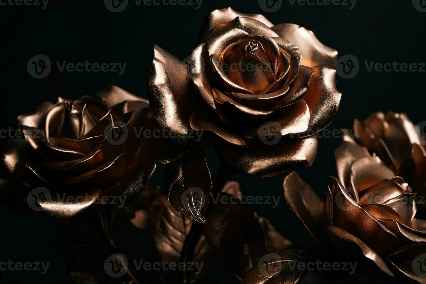 AI generated Bronze roses dark moody romantic background. Close-up floral banner. Ai generated photo
