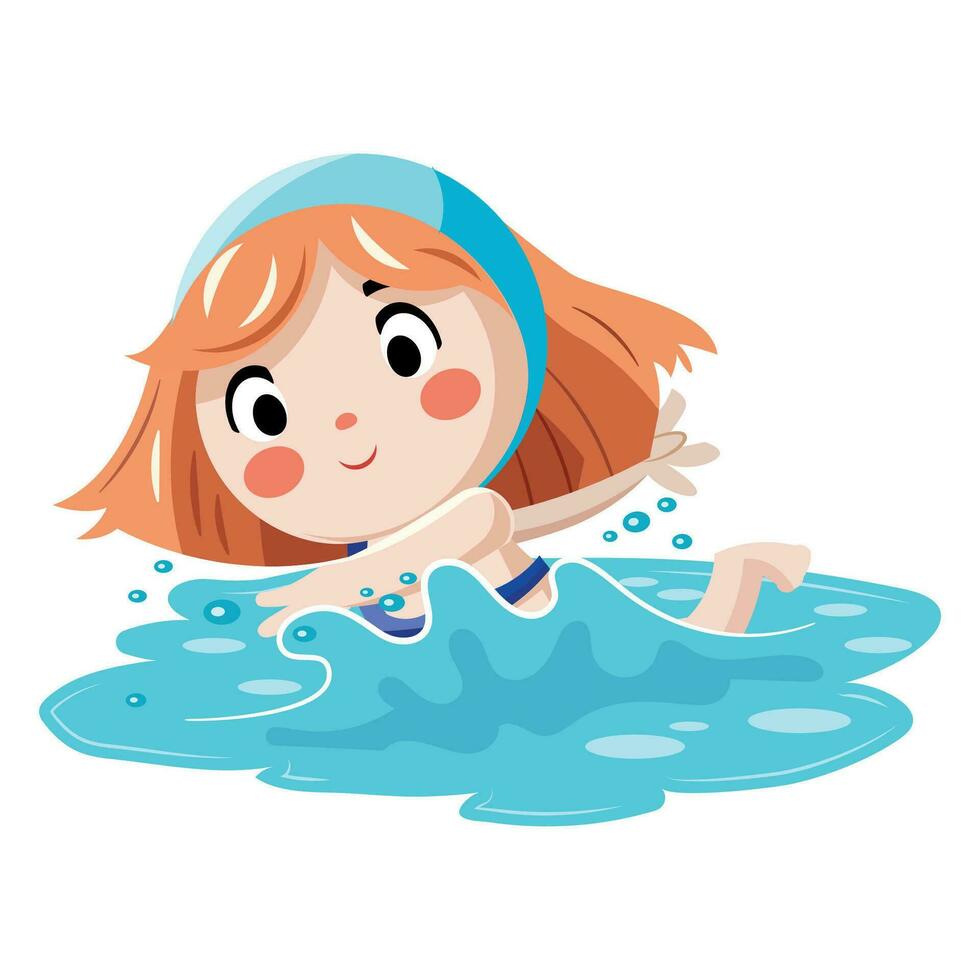 cute girl swimming vector