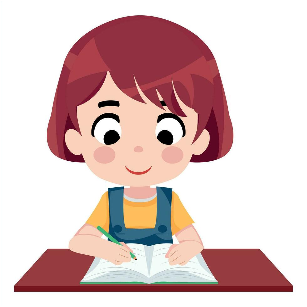 Vector of cute child studying