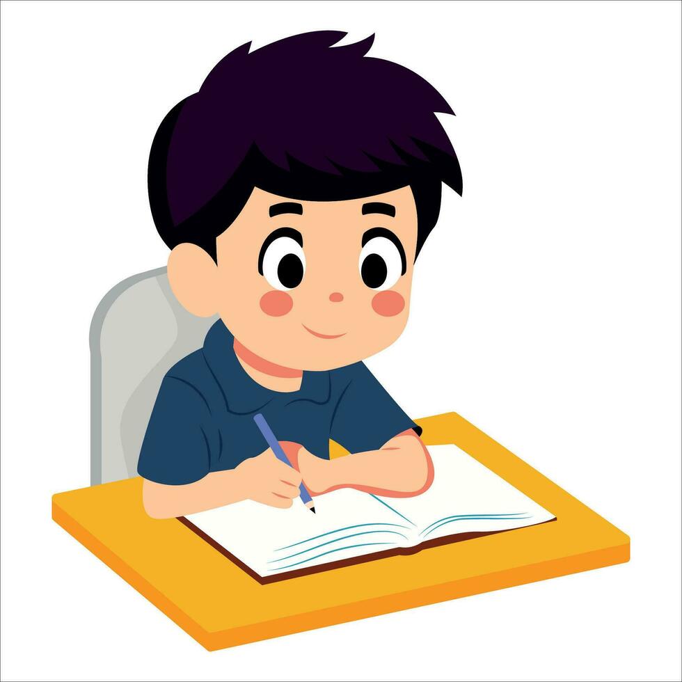 Vector of cute child studying