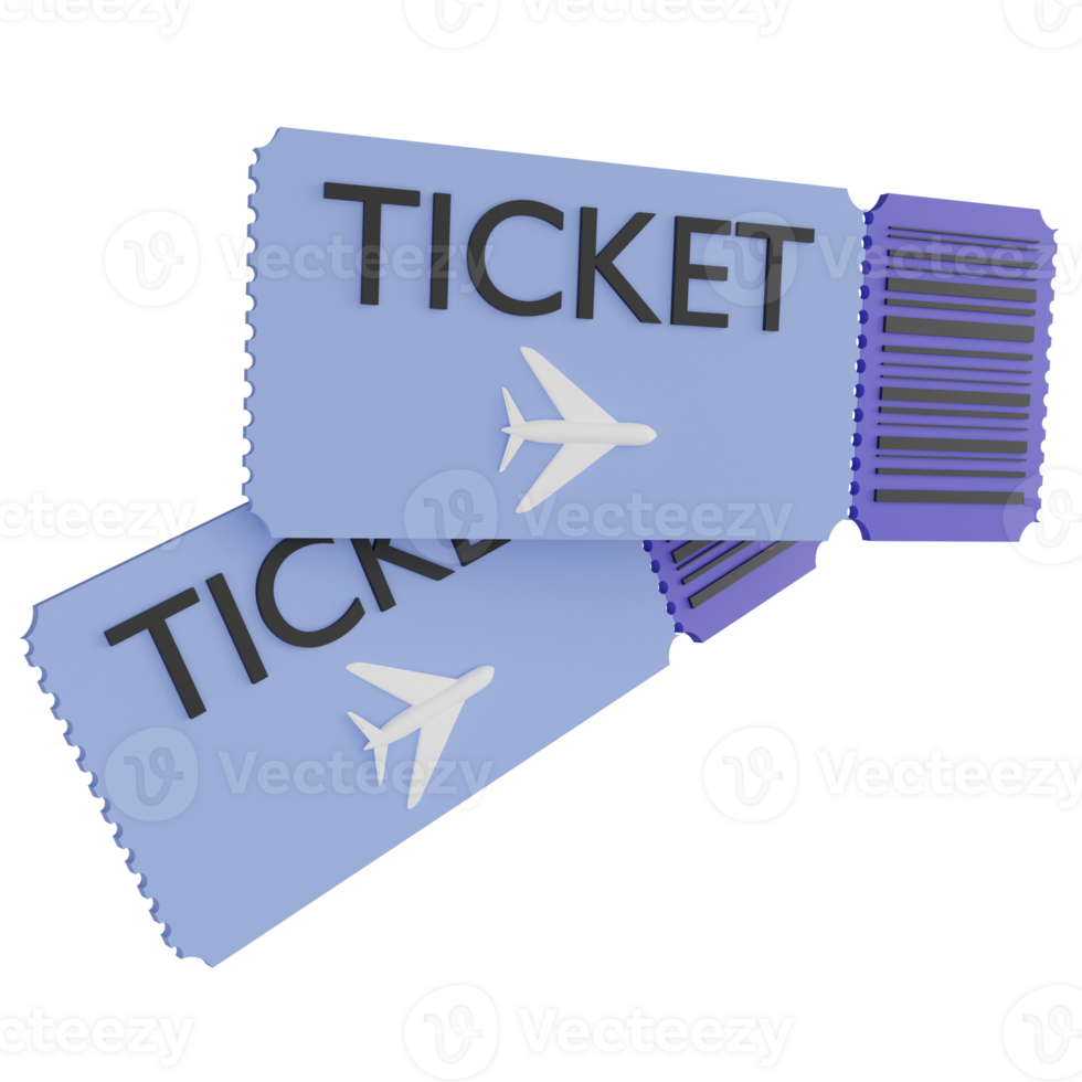 Airport tickets clipart flat design icon isolated on transparent background, 3D render Summer and travel concept png