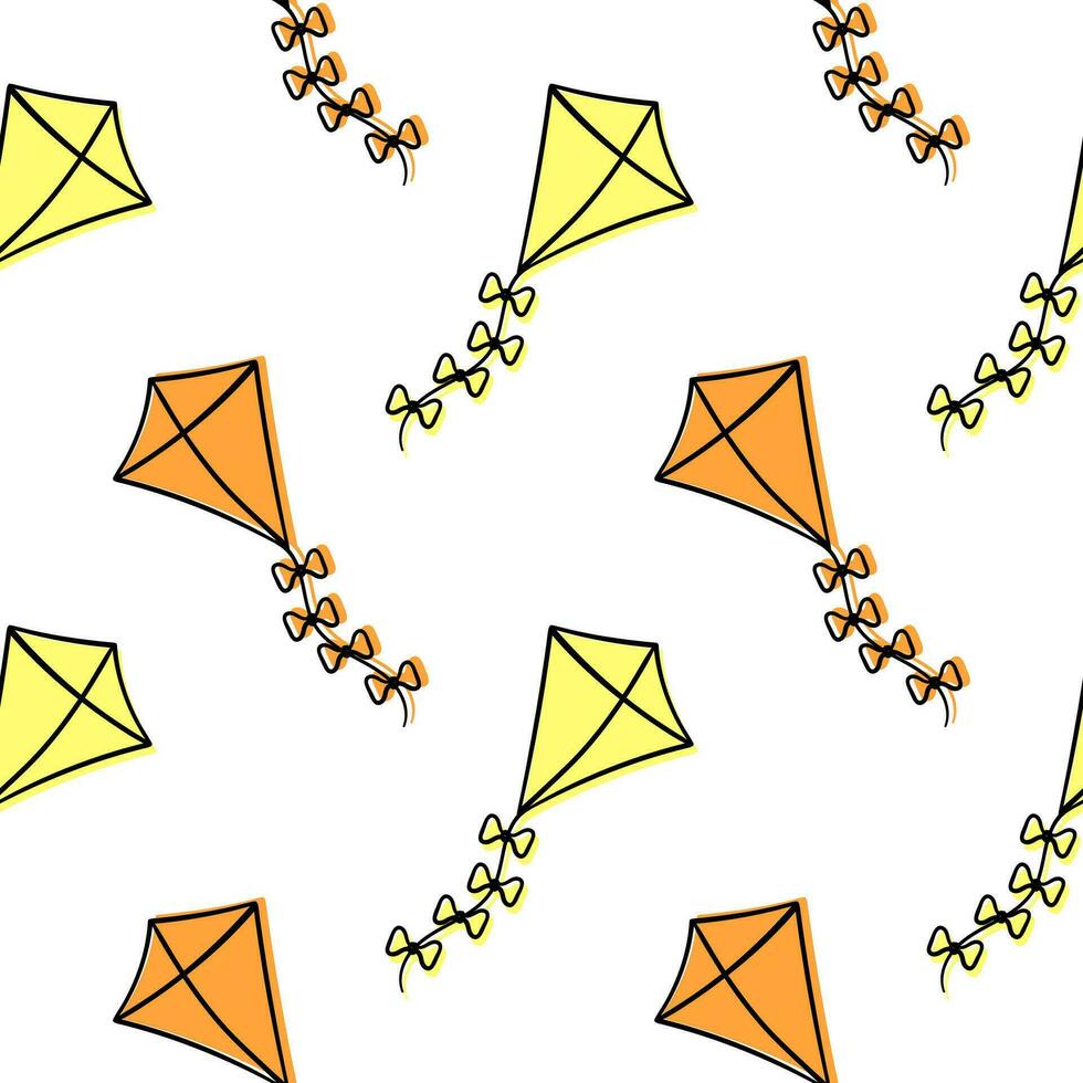 seamless pattern of kites hand drawn colored version vector