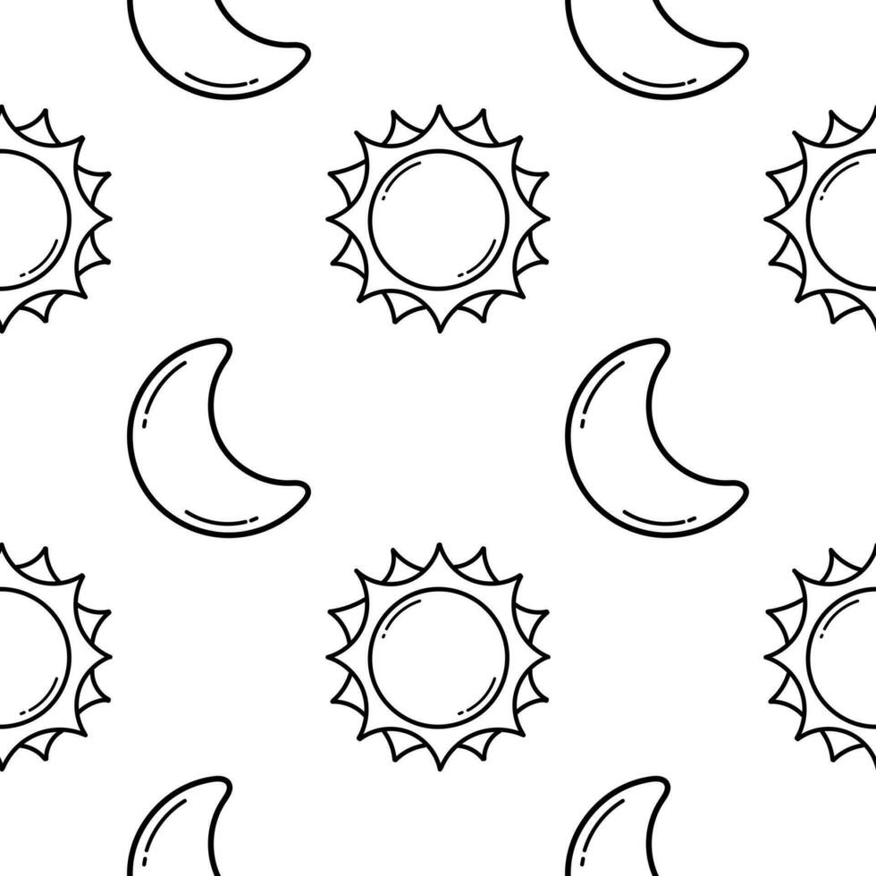 Seamless pattern of hand drawn sun and moon vector