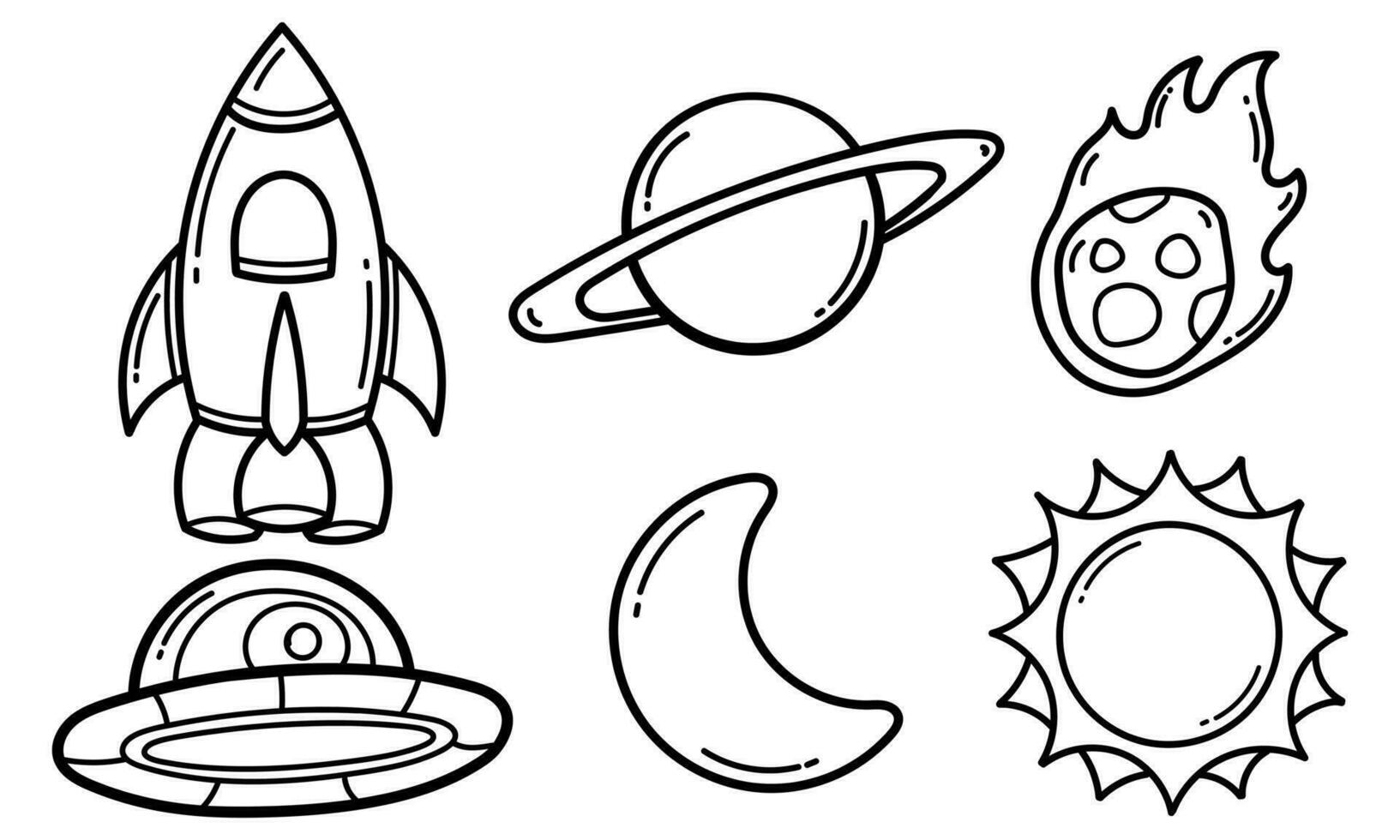 collection of hand drawn illustrations with a space theme vector