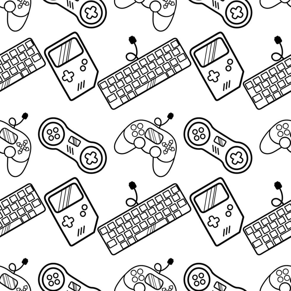 seamless pattern outline of gaming equipment vector