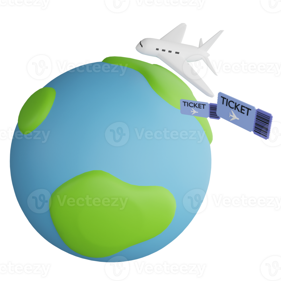 Travel by plane clipart flat design icon isolated on transparent background, 3D render Summer and travel concept png