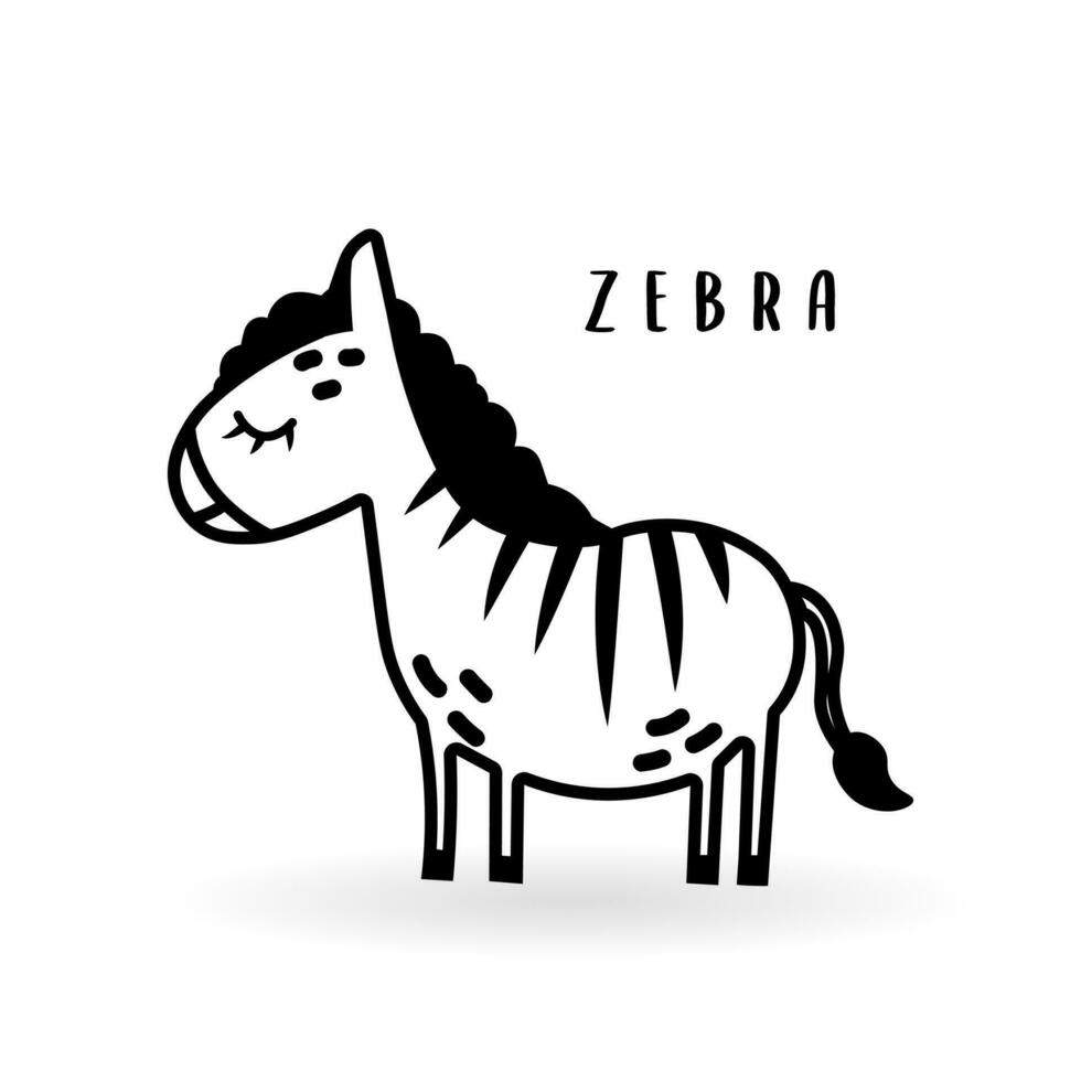 Cartoon zebra animal isolated on white. Cute icon character, vector african zoo, wildlife poster.