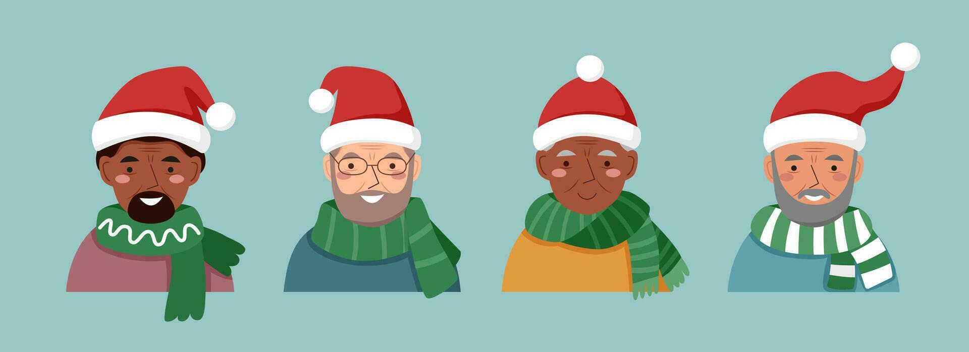 People seniors men in Santas hats vector